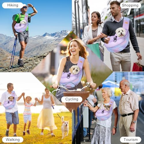 Cuby Pet Sling Carrier for Small Dogs Cats,Adjust Drawstring & Zipper Security Hook Triple Designs for Pets' Securty Dog Bag,Breathable Travel Pet Puppy Sling Carrier (Purple, M (5-10 lbs)) - Image 2