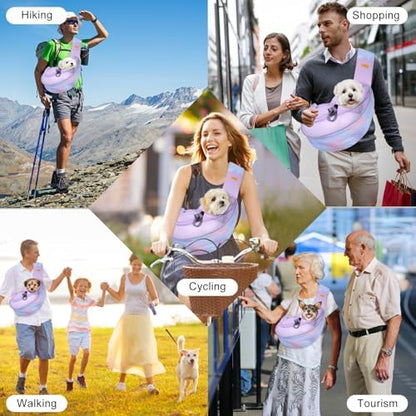 Cuby Pet Sling Carrier for Small Dogs Cats,Adjust Drawstring & Zipper Security Hook Triple Designs for Pets' Securty Dog Bag,Breathable Travel Pet Puppy Sling Carrier (Purple, M (5-10 lbs)) - Image 2