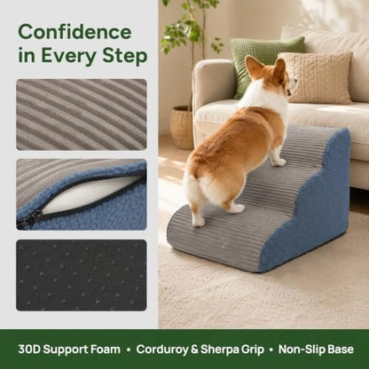 3-Step Foam Dog Stairs for Bed & Couch, 16" H,Grey - Image 4