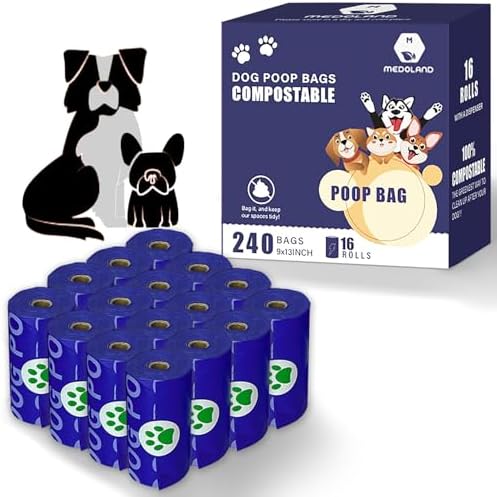 Compostable Dog Poop Bags BPI Certified Biodegradable Pet Waste Bags Leak-Proof Thickened and Opaque Eco Design (16 rolls 240 bags) by MedolandStroe