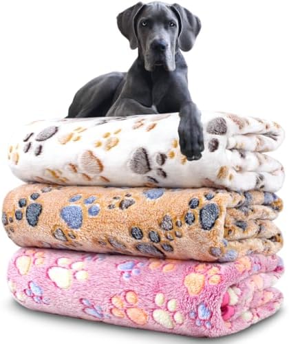 Dog Blankets for Medium Large Dogs, 3 Pack Dog Blanket Washable 41" x 31", Fuzzy Soft Pet Mat Throw Cover for Kennel Crate Bed, Cute Paw Pattern, Cat Blanket, Blankets for Dogs, Pet Blanket by NXDZI