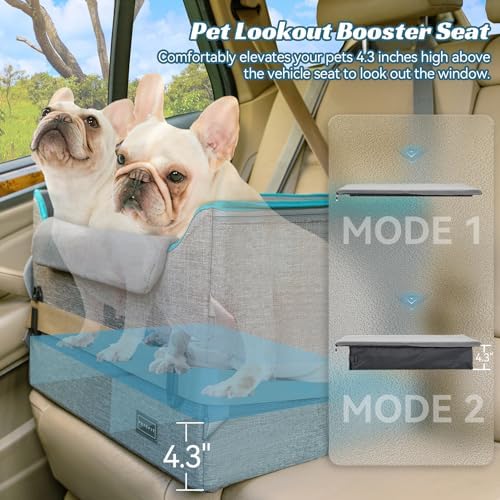 PETSFIT Dog Booster Car Seat for Small/Medium Dogs, Dog Car Seat for Medium Sized Dog with 2 Clip-On Safety Leashes and Patented Buckles, Pet Car Seat with Storage Pockets for Pets Under 45Lbs (Grey) - Image 3