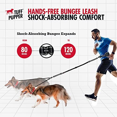 Tuff Pupper Heavy Duty Hands Free Bungee Dog Leash | Two Large Dogs Up to 250 lbs | Comfortable Shock Absorbing Bungee | Reflective Dual Padded Handles | Lumbar Waist Belt 28-50" | 360° Swivel Clips - Image 4
