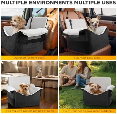 BONTHEE Elevated Dog Car Seat for Small Medium Dogs Under 30 lbs, Memory Foam Elevated Booster Seat with Headrests Support, Travel-Safe Car Bed with Detachable Washable Cover & Safety Belt - Image 6