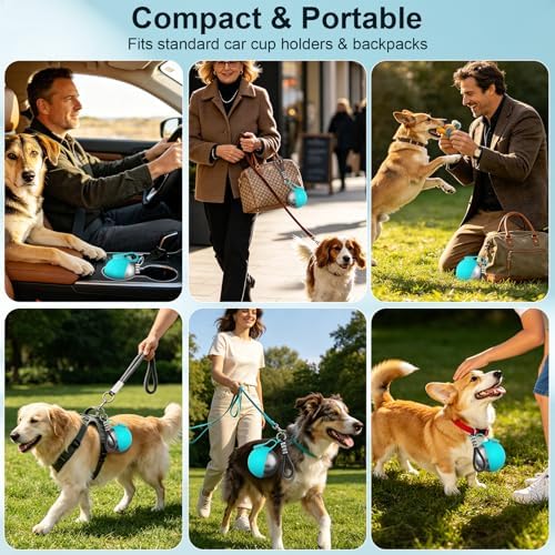 2 in 1 Dog Water Bottle with Bowl, 10oz Stainless Steel - Blue - Image 4