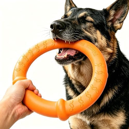 LaRoo Dog Ring Toy, Durable Soft Flying Disc, Thickened, Floatable Dog Chew Ring for Medium Large Dogs, Interactive Tug of War & Fetch Toy for Outdoor Training, Teeth Cleaning & Exercise (Orange) by LaRoo