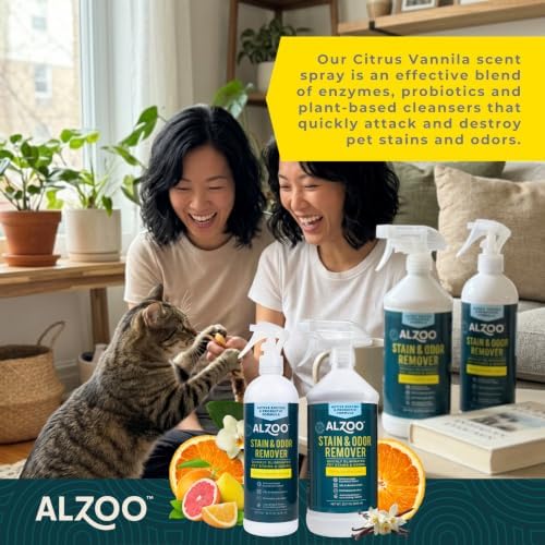 ALZOO Pet Stain & Odor Remover Spray for Dog & Cat Urine, Carpet, Furniture & Floors | Active Enzyme & Probiotic Formula | Citrus Vanilla Scent | Made in USA | 32 oz - Image 4