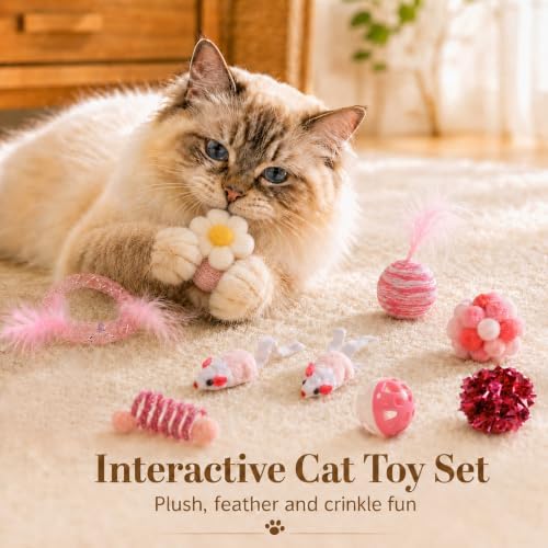 15-Pcs Interactive Cat Toys, Tube Springs, Feather Balls & Mice - Image 6
