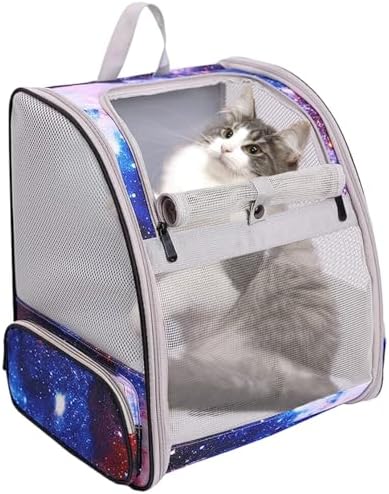 Pet Carrier Backpack for Cats and Small Dogs, Fully Breathable Vented Backpack for Kitten Bunny Airline Approved Travel Hiking Camping Cat Book Bag (Blue, Ventilation) by Pimoka
