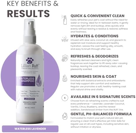 Lillian Ruff Waterless No-Rinse Dog Dry Shampoo Spray with Hydrating Essential Oils - pH-Balanced Dry Shampoo for Dogs - Clean, Condition, Detangle & Deodorize Dry, Sensitive Skin (Lavender) - Image 3