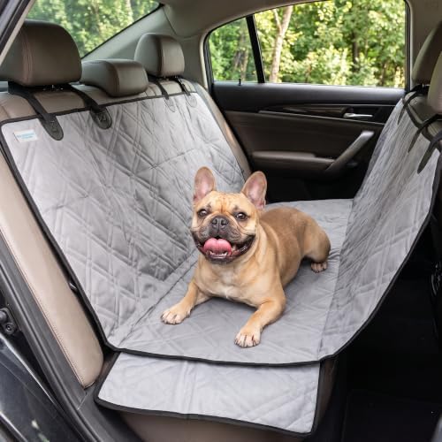 Bulldogology Dog Car Seat Cover Waterproof Heavy Duty Bench Dog Hammock Backseat Protector from Hair, Muddy Paws, Scratches - Pet Car Seat Cover for Cars Trucks SUVs (Large, Grey) by BulldogologyPetSolutions