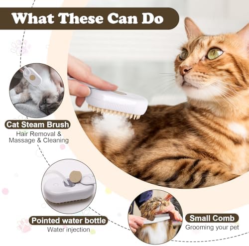 3-in-1 Cat Steam Brush for Shedding, Massaging & Grooming - Image 2