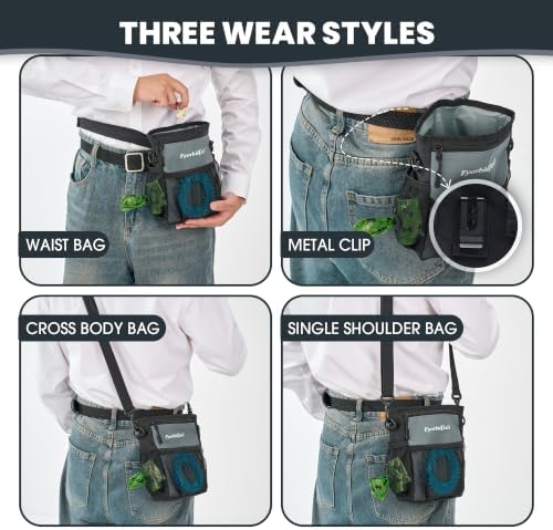 Dog Treat Pouch, 4 Cup Training Bag, Magnetic Closure, 3 Way Wear, Gray - Image 4