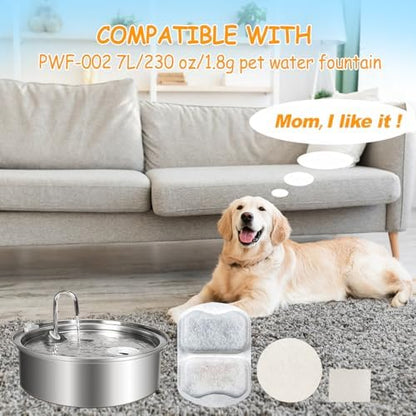 18 Sets Pet Water Fountain Filter Replacement Compatible with Oneisall PWF-002 7L/230oz Dog Water Fountain, Dog Water Bowl Filters with Pre-Filters and Pump Sponges - Image 2