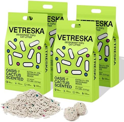 VETRESKA Tofu Cat Litter, Odor Control, Cactus 5.5lb×4bags by VETRESKA