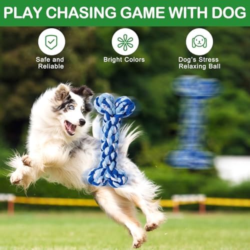 18 Pcs Dog Rope Toys Set Interactive Chew Balls Toys for Aggressive Chewers Large Medium Small Dogs Pet Puppy Teeth Cleaning Fun Training Birthday Gifts Blue Green - Image 4