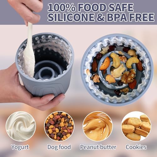 Dog Lick Bowl, Bestalk Anxiety Relief Slow Feeder Dog Lick Mat Treat Dispenser, Non-Slip Licking Bowl Enrichment Toys for Small Medium and Large Breed Dogs, BPA Free Silicone(Grey,S) - Image 4