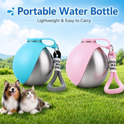 2 in 1 Portable Tumbler for Dogs, Portable Dog Water Ball, 10oz Stainless Steel Pet Water Dispenser with Silicone Foldable Bowl, Leak Proof, Portable Small Dog Water Bottle for Walking, Hiking(Pink) - Image 3
