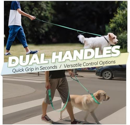 VIVAGLORY Double Handle Dog Leash Twingrip, 6ft x 1in, Turquoise - Image 2