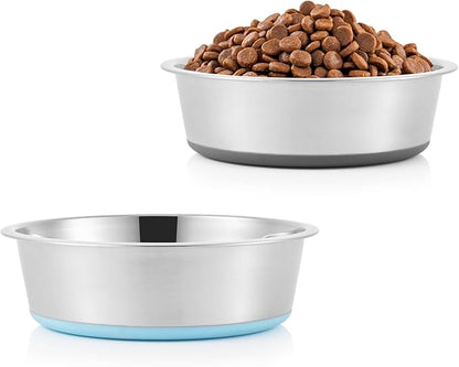 Stainless Steel Dog Bowls 2 Pack – 4 Cup Pet Food & Water Bowls with Non-Slip Rubber Base, Dishwasher Safe, for Medium Dogs & Large Cats