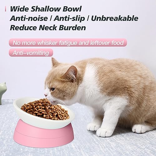 Elevated Cat Bowl, Adjustable Raised Slanted Food Bowl for Cats and Small Dogs, Wide Shallow PP Dish with TPR Non Slip Base, Whisker Friendly, 17 oz - Image 2