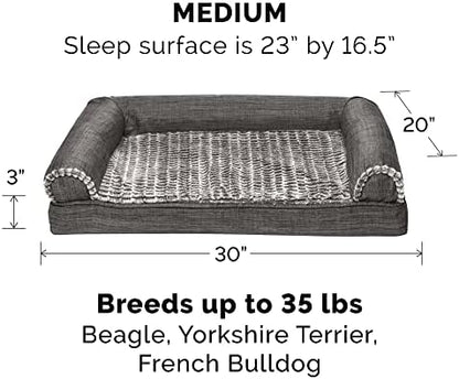 Furhaven Orthopedic Dog Bed for Medium/Small Dogs w/ Removable Bolsters & Washable Cover, For Dogs Up to 35 lbs - Luxe Faux Fur & Performance Linen Sofa - Charcoal, Medium - Image 2