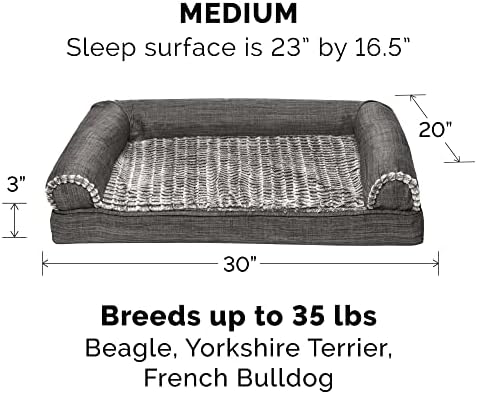 Furhaven Orthopedic Dog Bed for Medium/Small Dogs w/ Removable Bolsters & Washable Cover, For Dogs Up to 35 lbs - Luxe Faux Fur & Performance Linen Sofa - Charcoal, Medium - Image 2