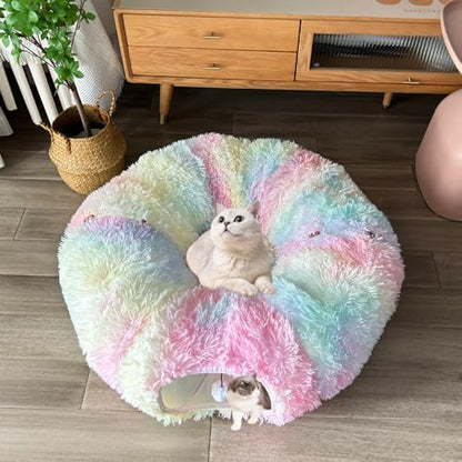 Cat Bed Tunnel Tube Toy Rainbow Plush - Image 2