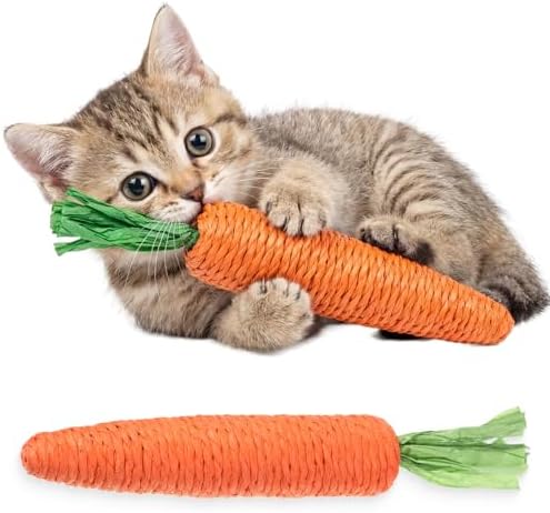2 PCS Kitten Teething Toys for Indoor Cats, Cat Chew Toy Natural Sisal Cat Teething Toys Orange Carrot Interactive Cats Kicker Toy Interactive Kitten Kicker for Indoor Kitty Exercise by Unknown