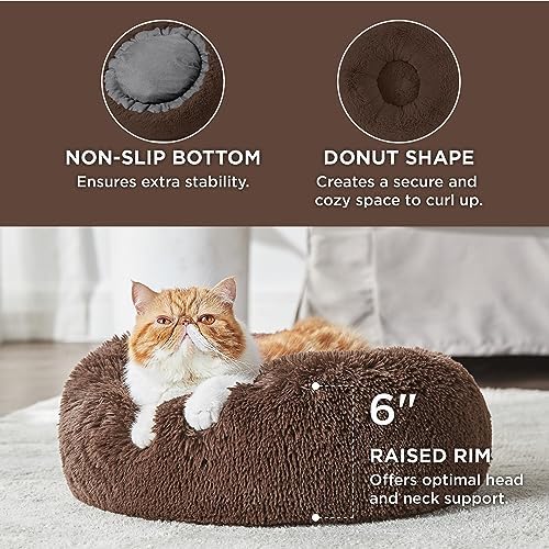Bedsure Calming Cat Beds Donut Round Washable Kitten Bed,20 inches Coffee - Image 2