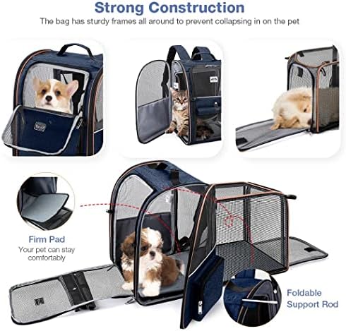 Large Cat Backpack Carrier Expandable Pet Carrier Backpack for Small Dogs Medium Cats Fit Up to 18 Lbs, Dog Backpack Carrier, Foldable Puppy Backpack Carrier for Travel, Hiking,Blue - Image 3