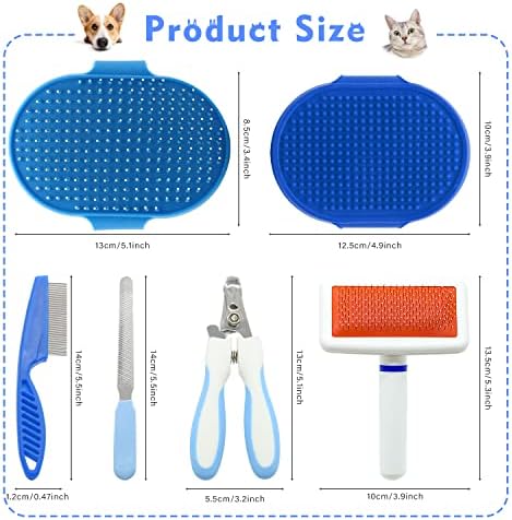 Pet Grooming Kit with Slicker Brush Bath Massage Glove Brush Pet Shedding Comb Nail Clipper Trimmer 6 Piece Set for Rabbit Kitten Guinea Pig Cat Chinchilla Ferret Small Animals - Image 2