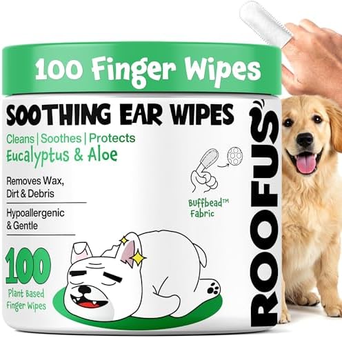 Dog Ear Wipes 100 Count - Vet Ear Cleaner for Dogs & Cats by ROOFUS