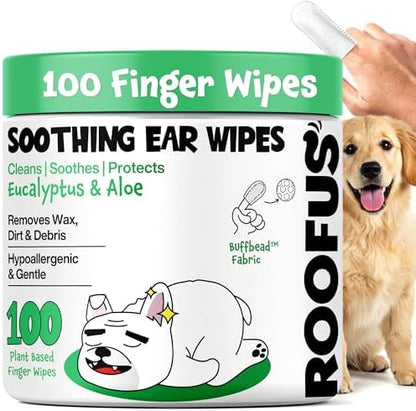 Dog Ear Wipes 100 Count - Vet Ear Cleaner for Dogs & Cats by ROOFUS