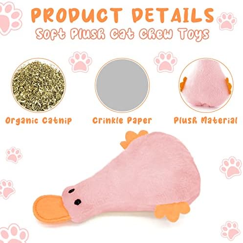 Andiker Cat Catnip Toys, 3Pcs Cat Interactive Toys for Indoor Cats, Soft Plush Kitten Kitten Toys with Crinkle Paper for Relieve Stress, Reduce Boredom, Teething (Duck) - Image 2