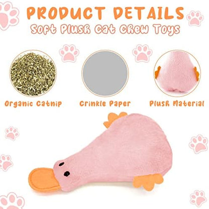 Andiker Cat Catnip Toys, 3Pcs Cat Interactive Toys for Indoor Cats, Soft Plush Kitten Kitten Toys with Crinkle Paper for Relieve Stress, Reduce Boredom, Teething (Duck) - Image 2