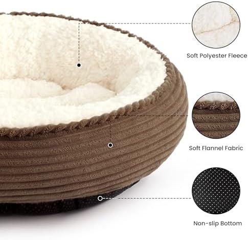 Love's cabin Round Donut Cat and Dog Cushion Bed, 24in Pet Bed for Small or Medium Dogs, Anti-Slip & Water-Resistant Bottom, Soft Durable Fabric Pet Beds, Washable Calming Cat Bed Dark Brown - Image 2