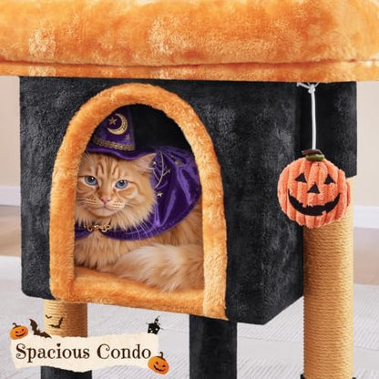 Yaheetech Halloween Cat Tree, Black/Pumpkin Orange Small Cat Tower - Image 7