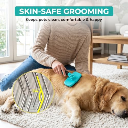 Hertzko Dog Brush for Shedding - Self Cleaning Slicker Brush for Dogs and Cats - Gently Removes Loose Hair, Tangles, and Dirt - Grooming Comb Suitable for Long or Short Coats - Aqua - Image 5