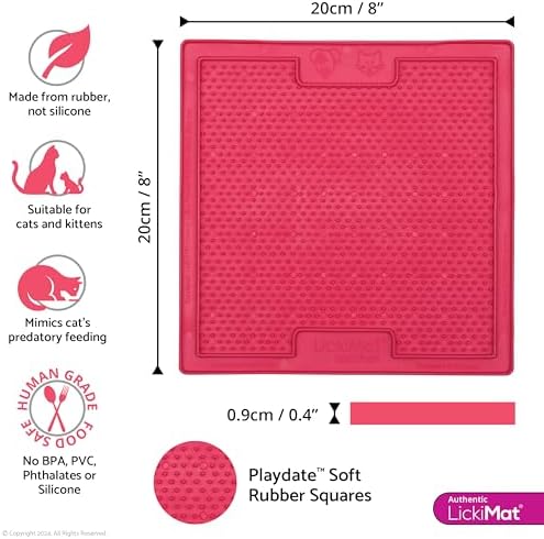 LickiMat Classic Soother, Cat Slow Feeder Lick Mat, Boredom Anxiety Reducer; Perfect for Food, Treats, Yogurt, or Peanut Butter. Fun Alternative to a Slow Feed Cat Bowl or Dish, Pink - Image 2