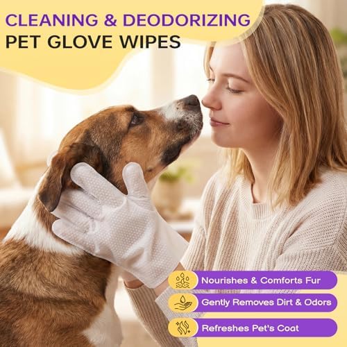 Pet Glove Wipes Set for Dogs & Cats, 20 Wipes and 5 Drying Towels - Image 4