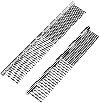 CWXZSTM Pet Steel Combs Dog Cat Comb Tool for Removing Matted Fur - Pet Dematting Comb with Rounded Teeth and Non-Slip Grip Handle - Prevents Knots and Mats for Long and Short Haired Pets,6.5IN/7.4IN by Petsupplies