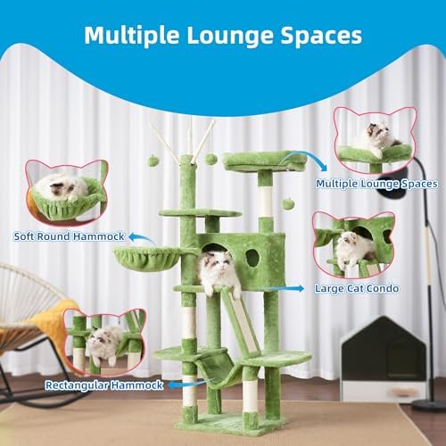 Hey-brother Cat Tree Tower with Padded Platform Bed, Hammock, MPJ019-SGR - Image 4