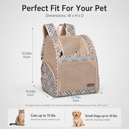 Cat Backpack Carrier for Small Dogs and Medium cat Puppy Kitten Bunny Pet Carrier Backpack Collapsible with Fully Ventilated Mesh with Safety Leash (Khaki, 12.9" L x 10.62" W x 15.5" H - M) - Image 5