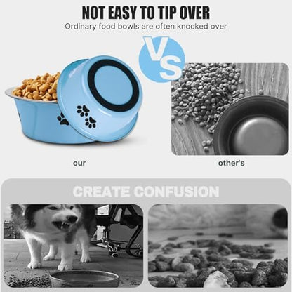 Stainless Steel Dog Bowls, Nonslip Rubber Bottom No Spill Proof Skid Metal Insulated Dog Bowls for Large Medium Small Breed Dogs (Blue, 8.5 Cups/71 OZ) - Image 5