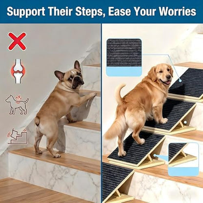 Dog Ramp for Stairs, 2 Pack Foldable Anti-Slip Stair Ramp for Small Dogs, Wooden Pet Steps for Senior, Adjustable Low-Angle Dog Stair - Image 2