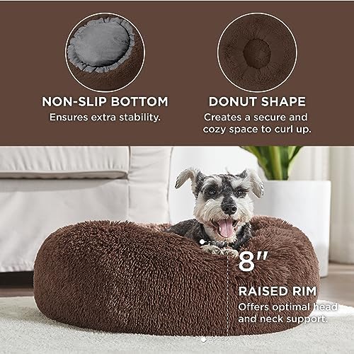 Bedsure Calming Small Dog Bed Donut Washable Cat＆Puppy Bed,23 inches Coffee - Image 3