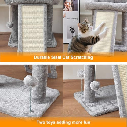 17.1-inch Small Cat Tree Tower with Scratching Post for Indoor Cats,Light Grey - Image 3