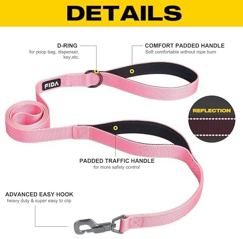 Fida Heavy Duty Dog Leash for Medium Large Dogs, 5 FT, Dual Padded Handles - Image 2