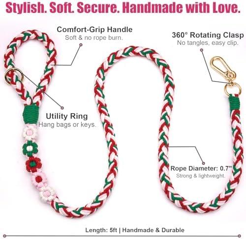 5FT Braided Cotton Rope Leash for Small, Medium and Large Dogs, Strawberry - Image 6